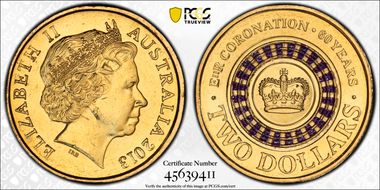 2013 $2 Coronation Colorized MS66
