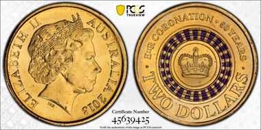 2013 $2 Coronation Colorized MS65