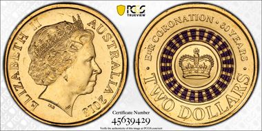 2013 $2 Coronation Colorized MS66