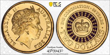 2013 $2 Coronation Colorized MS63