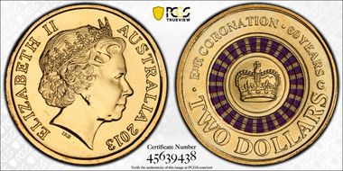2013-C $2 Coronation Colorized MS67