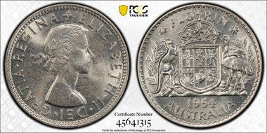 1954(m) Florin KM-54  Ag MS65