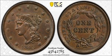 1843 1C Petite Head, Small Letters AU58BN