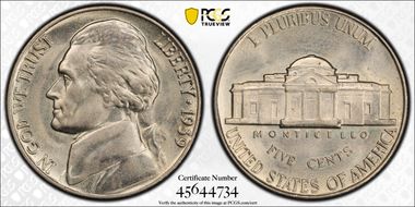 1939 5C Reverse of 1938 MS63