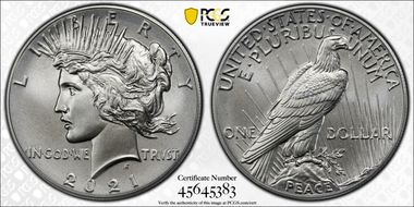 2021 $1 Peace Dollar 100th Anniversary MS68