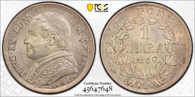 1869-R Lira Anno XXIII MS63