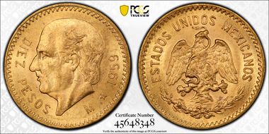 1959-M 10 Peso KM-473  Au MS64