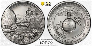 (2022-P) Medal U.S. Marine Corps Matte 2.5oz Ag First Strike MS70