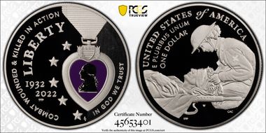 2022-W $1 National Purple Heart Hall of Honor Colorized PR70DCAM