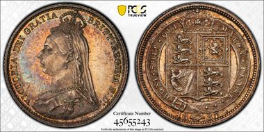 1887 6D S-3928 Shield Rev MS62