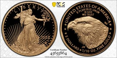 2022-W $5 Gold Eagle First Strike PR70DCAM