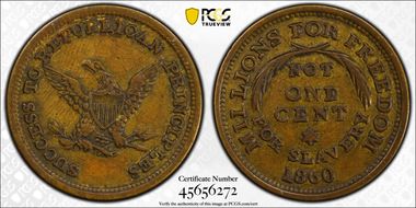 1860 Token DeWitt-AL-1860-59 Brass Lincoln-Millions For Freedom XF40