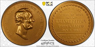 "1871" Medal Cunningham 7-070Bz Bronze 45mm Emancipation Proc. Restrike SP66