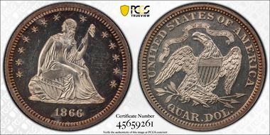 1866 25C Motto PR64CAM