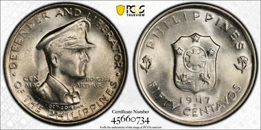 1947-S 50C Douglas MacArthur KM-184  Ag MS66