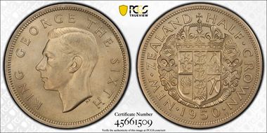 1950 1/2 Cr K.G. Close to Rim MS65