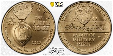 2022-W $5 National Purple Heart Hall of Honor First Strike MS69