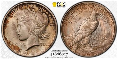 1921 $1 High Relief, Peace MS66