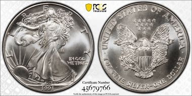 1991 $1 Silver Eagle MS69