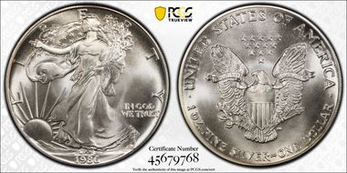 1986-(S) $1 Silver Eagle Struck at San Francisco MS69