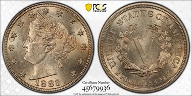 1883 5C No CENTS MS65