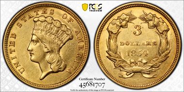 1854 $3 AU55