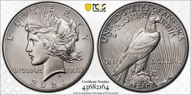 2021 $1 Peace Dollar 100th Anniversary First Strike MS70