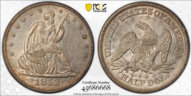 1853 50C Arrows & Rays AU53