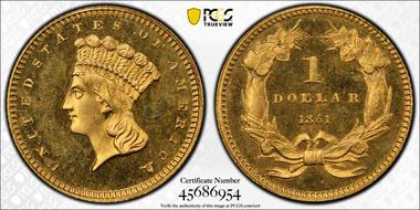 1861 G$1 PR64+ CAM