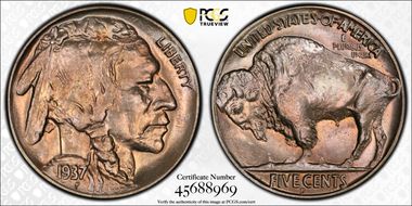 1937-D 5C 3 Legs MS65+