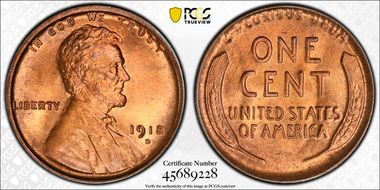 1918-D 1C MS65+ RD