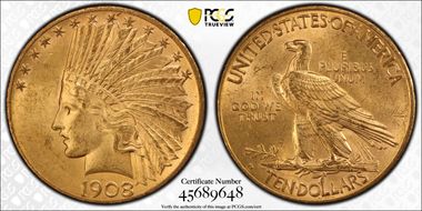 1908-D $10 Motto MS63