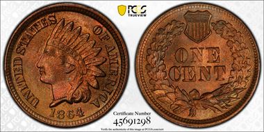 1864 1C Bronze MS66+ RB