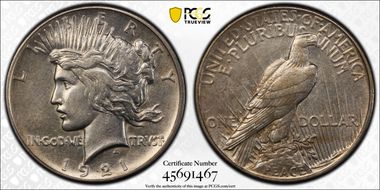 1921 $1 High Relief, Peace N1