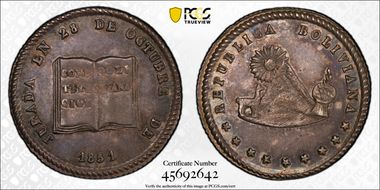 1851 Potosi 1 Sol Burnett-37.1 Fon-9558 MS62