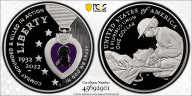 2022-W $1 National Purple Heart Hall of Honor Colorized PR69DCAM
