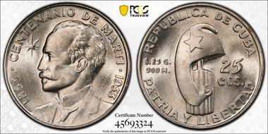 1953 25C Jose Marti KM-27  Ag MS65