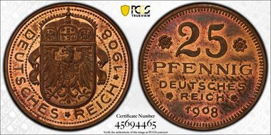 1908 P25 Pfg Sch18G5 Copper SP63RB