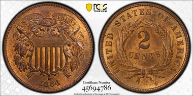 1864 2C Large Motto MS64RB