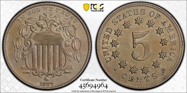 1867 5C No Rays AU55