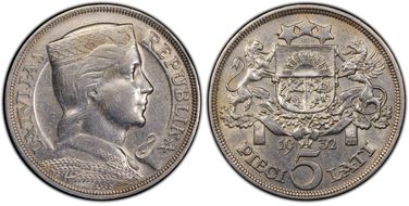 1932 5 Lat KM-9  Ag AU50