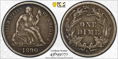 1890-S 10C XF40