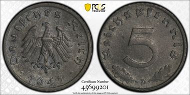 1947-D 5 Pfg J-374 MS64