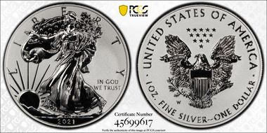 2021-W $1 Silver Eagle Rev PR - Type 1 Designer Edition - First Strike PR70
