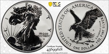2021-S $1 Silver Eagle Rev PR - Type 2 Designer Edition - First Strike PR70