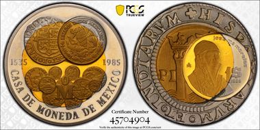 1985-Mo Medal 450th. Ann. Mexico Mint Bi-Metallic Silver, Brass SP68