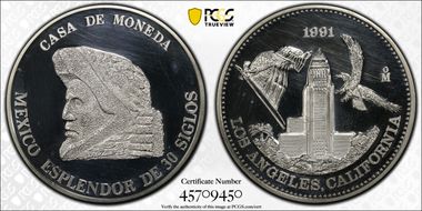 1991-Mo Medal Splendor of 30 Centuries 1oz Los Angeles California PR62DCAM