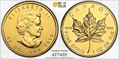 2010 $50 Maple Leaf/Au MS62