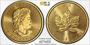 2021 $50 Maple Leaf Au MS63