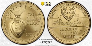 2022-W $5 National Purple Heart Hall of Honor MS70